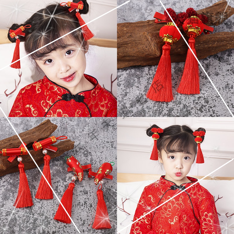 抖音新年宝宝女童发夹女发发饰过年灯笼同款发饰