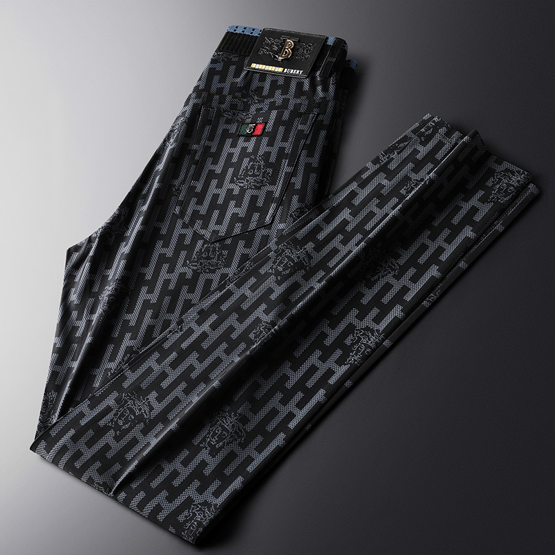 男士休闲裤夏季薄款弹力直筒裤子提花中年商务坠感大码长裤冰氧吧