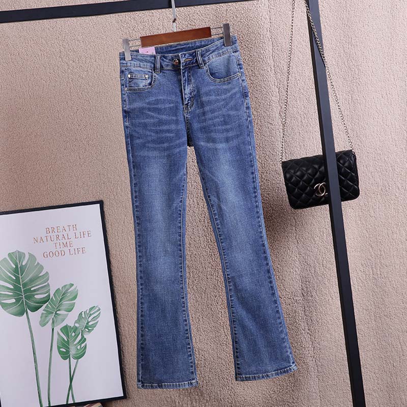 潮牌微喇叭高腰显瘦牛仔裤女2022年春秋新款九分弹力深色垂坠裤子
