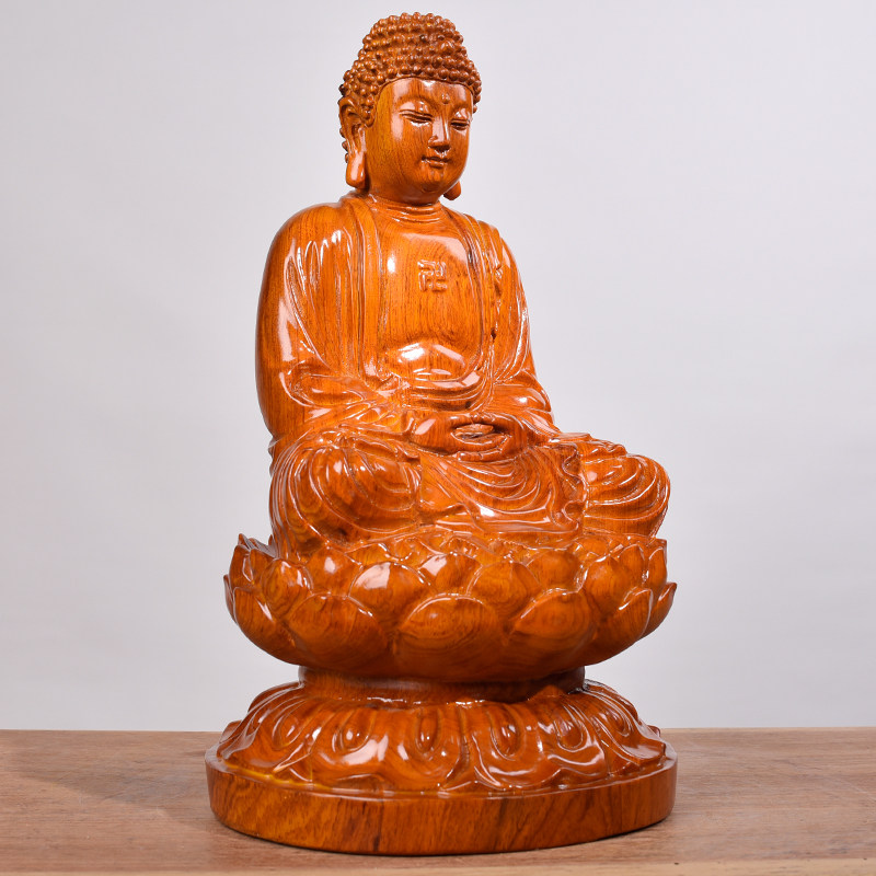 花梨实木雕刻释迦牟尼摆件木头根雕大日如来如来佛木雕