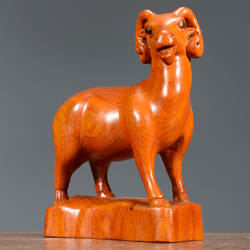花梨木雕摆件实木木头根雕雕刻三羊开泰生肖动物木雕