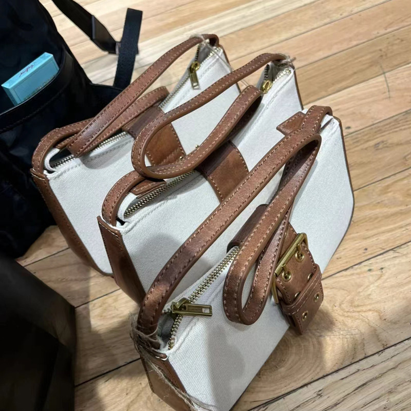 bm包包谷爱凌同款棕色皮革帆布包brandymelville官网法棍包通用款女包