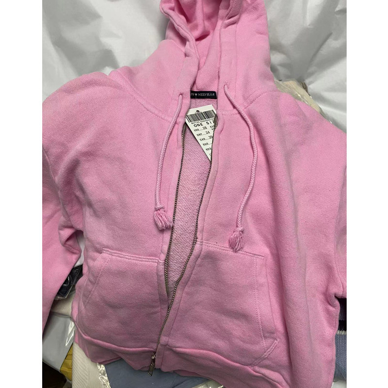 brandymelville官网土豆公主同款白色连帽卫衣短款bm拉链开衫外套