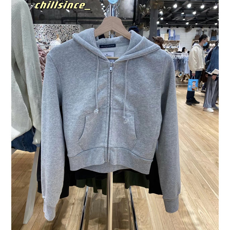 brandymelville官网土豆公主同款白色连帽卫衣短款bm拉链开衫外套