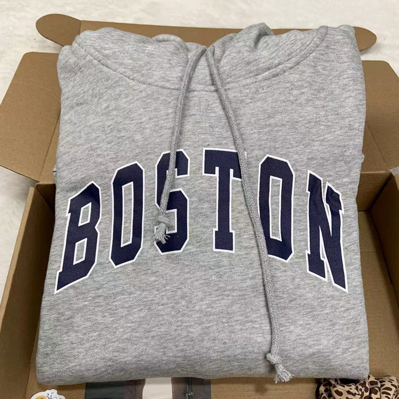brandymelville新款连帽boston波士顿字母印花灰色套头卫衣卫衣