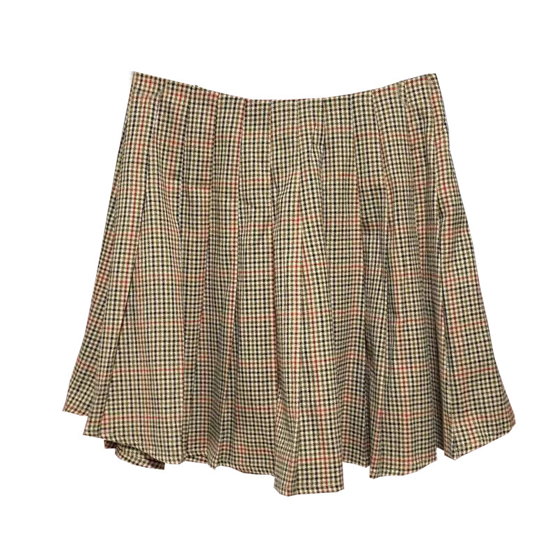 brandymelville美式棕色格子百褶裙bm高腰字裙包半身半身裙