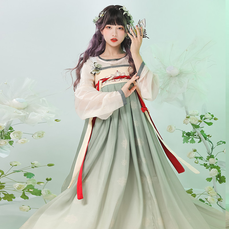 清梳原创苏荷唐制汉服女古装2021秋季坦领齐胸汉服