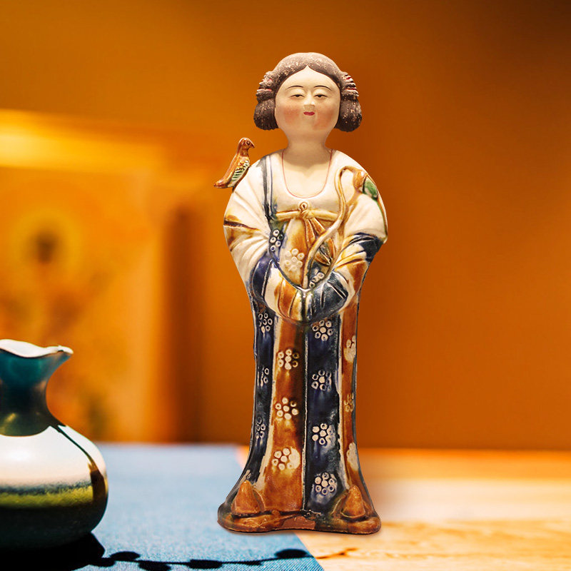 博艺唐三彩仕女陶瓷摆件人物侍女中式仿古陶俑摆件