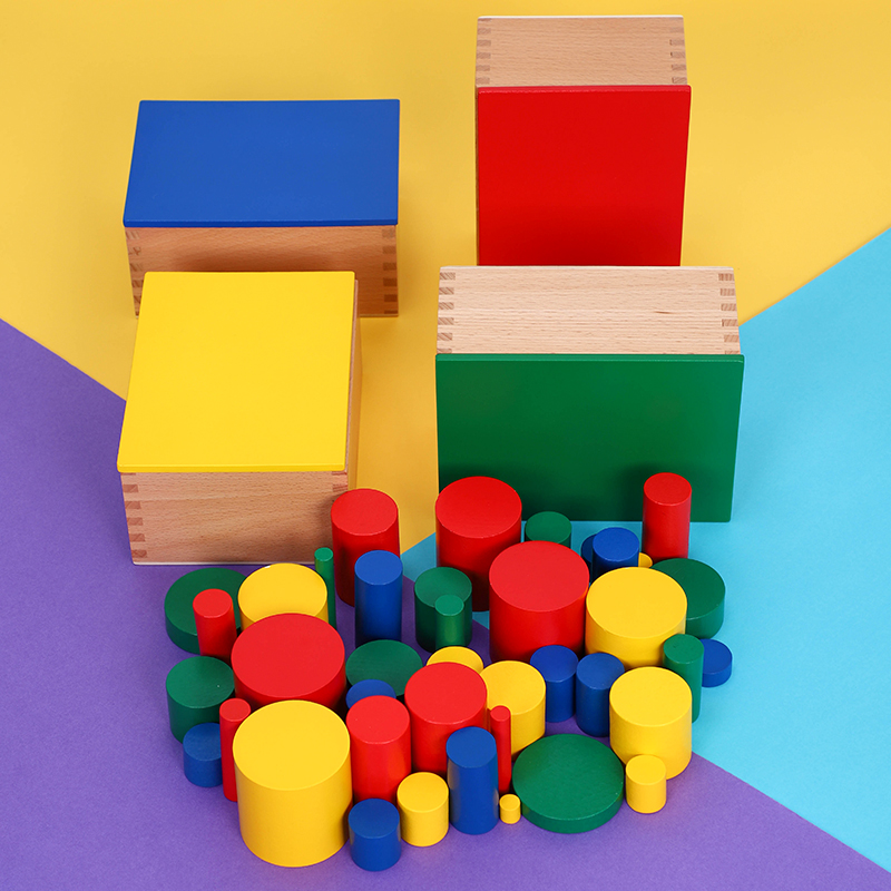 蒙氏感官教具蒙台蒙特梭利彩色圆柱体积木专业版早教教具