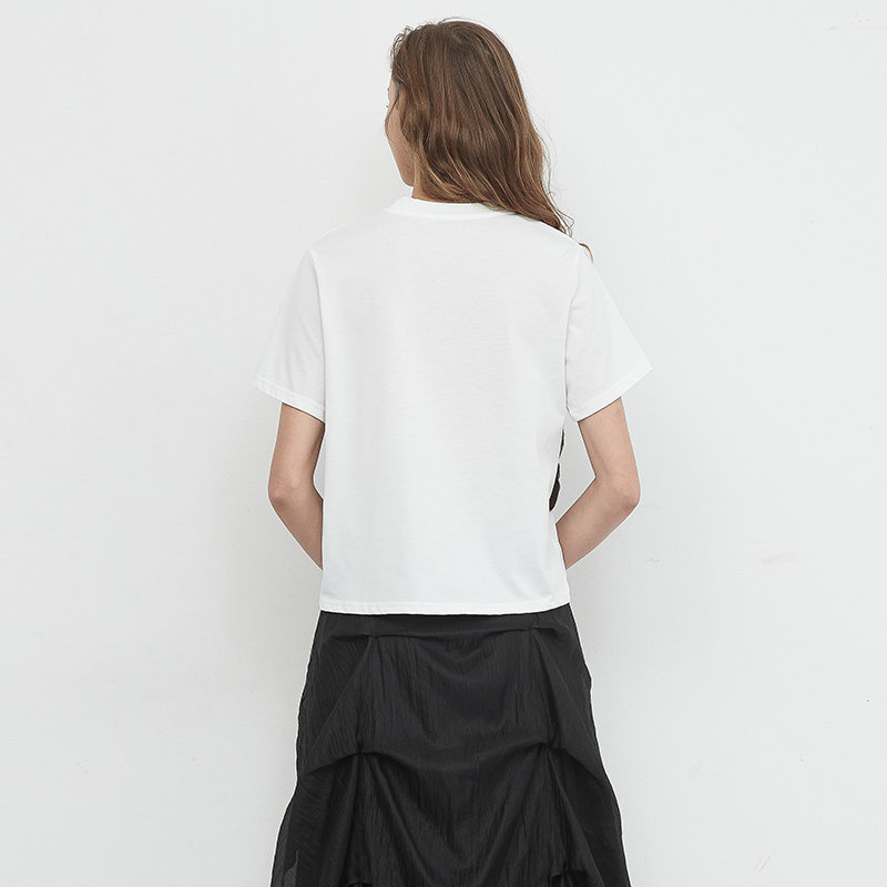 cubic珂璧夏季新款学院风格圆领短袖百搭拼接t恤