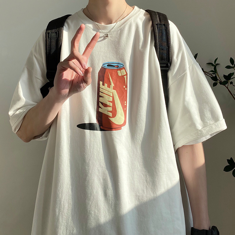 新款破洞t恤男生ins港风潮流休闲短袖上衣韩版宽松2022年半袖衣服