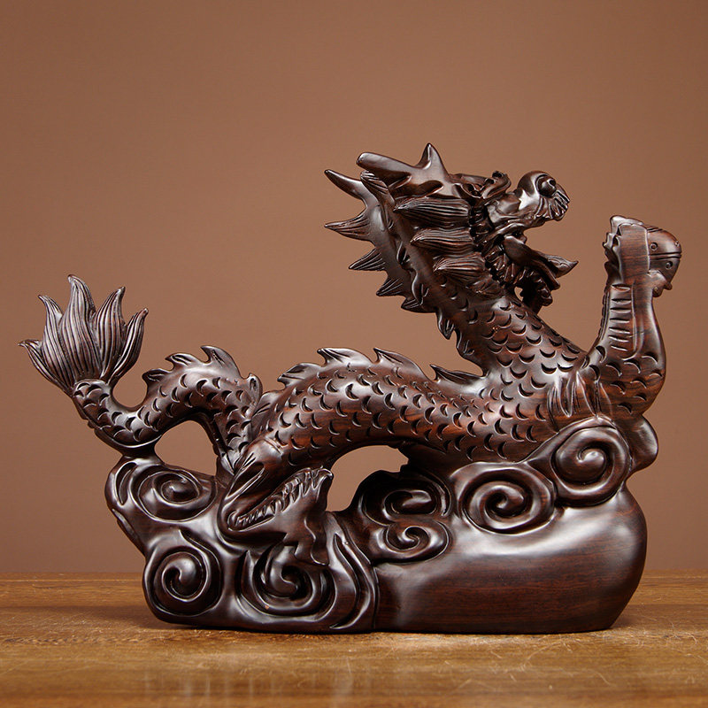 黑檀木雕生肖龙摆件实木家居客厅办公室桌面装饰摆设红木工艺礼品