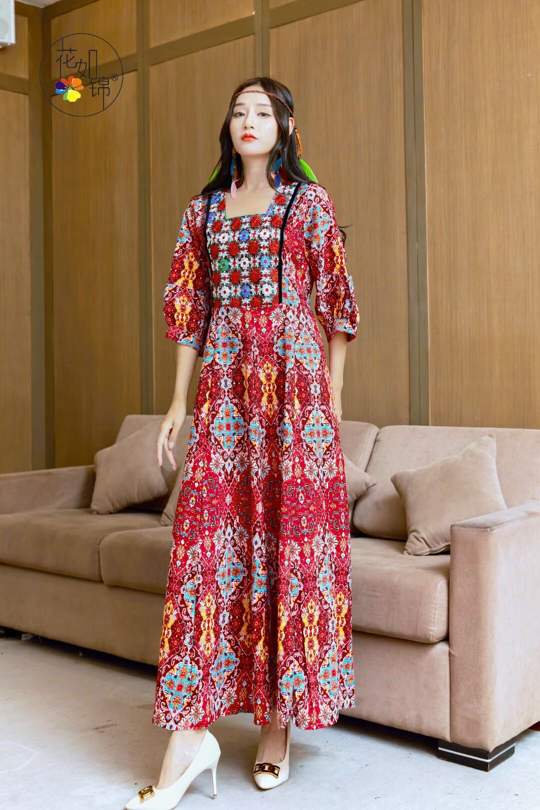 波西米亚连衣裙女油画风泰国民族风长裙裙子海边度假连衣裙