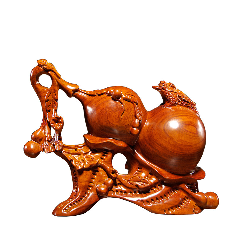家居花梨实木雕刻福禄金蟾红木木质葫芦工艺品摆件