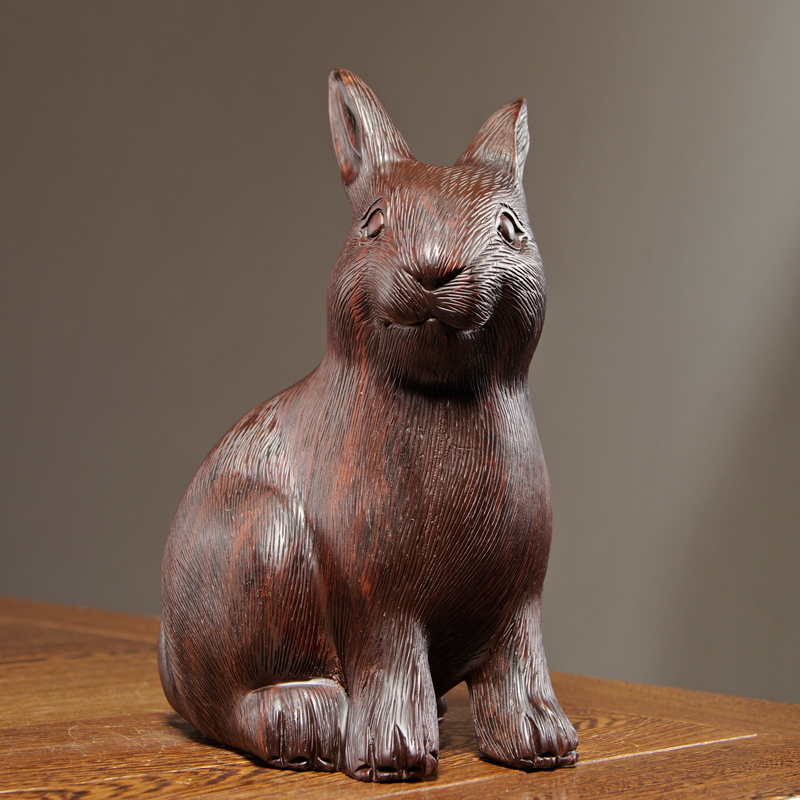 木雕十二生肖兔子摆件实木雕刻动物工艺品家居客厅摆件