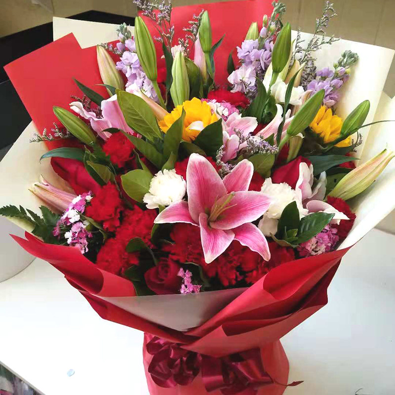 鲜花速递同城百合向日葵红豆玫瑰祝福花束广州深圳鲜花速递同城