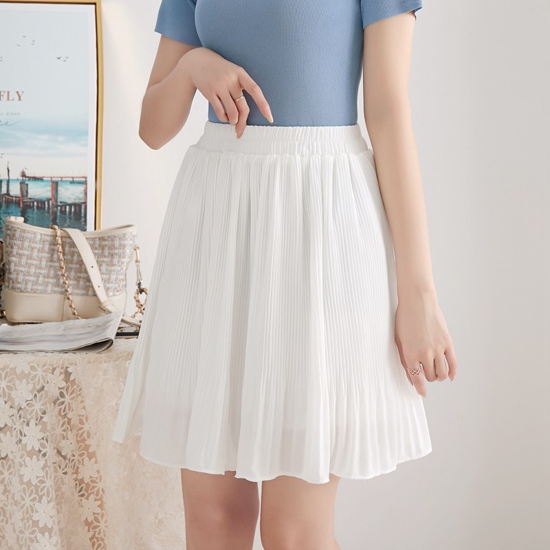 米舞雪纺百褶短裙女夏季小百叶裙学院风打褶半身裙短款a字裙纯色