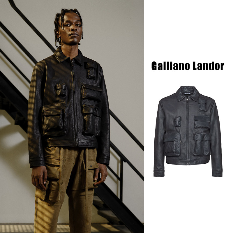 rosy设计师gallianolandor20fw新款哑光碳黑黑色真皮夹克