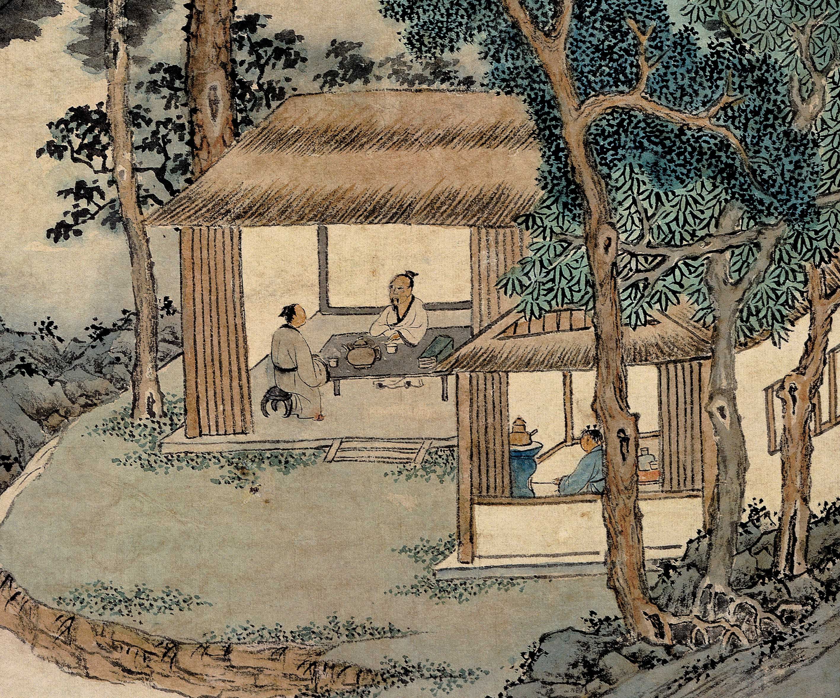 明文茶馆清微高清微玄关挂画书房徵明国画微喷国画