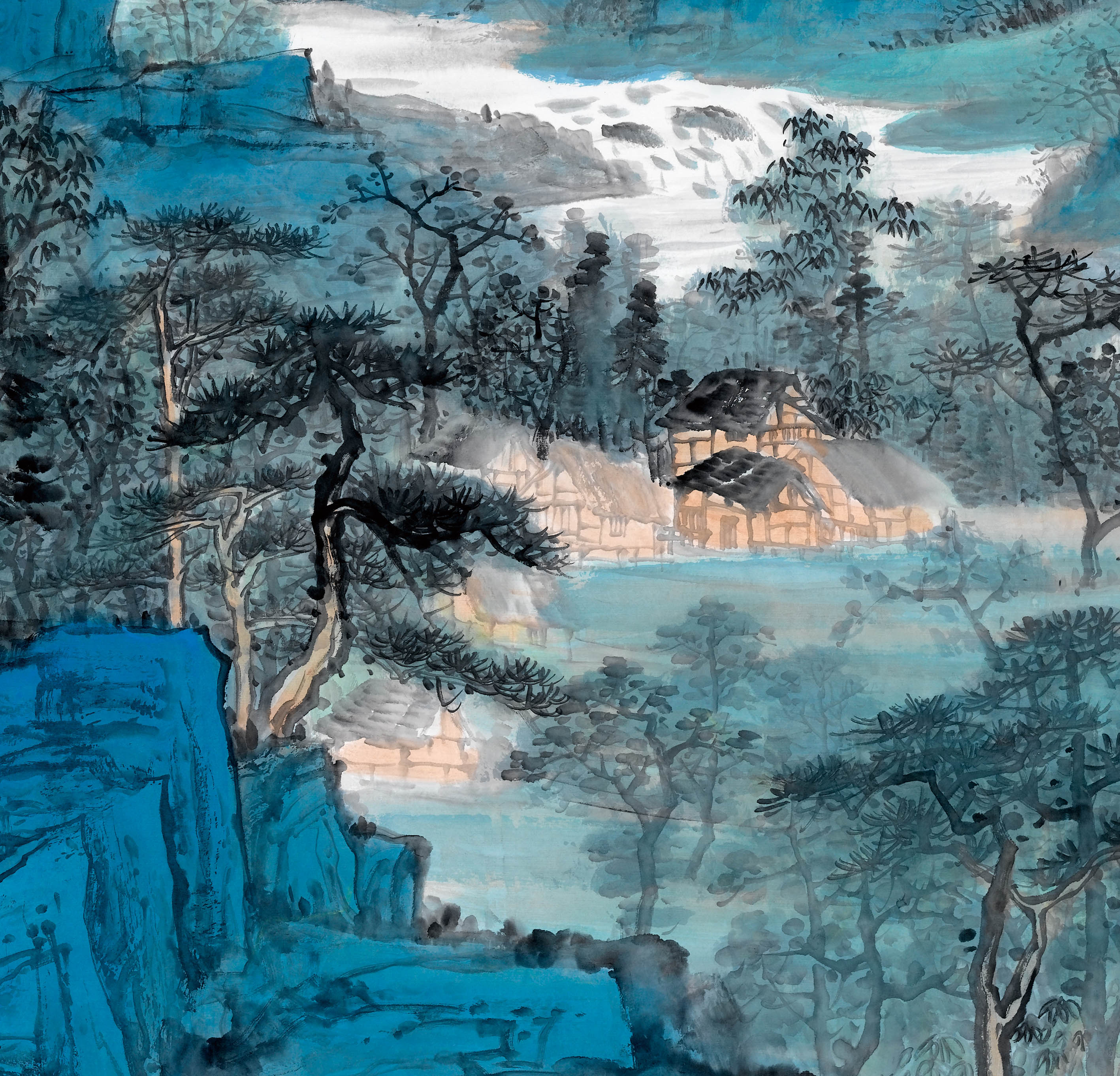 近现代复制清微高清微临摹装饰画吴广山水画国画水墨国画