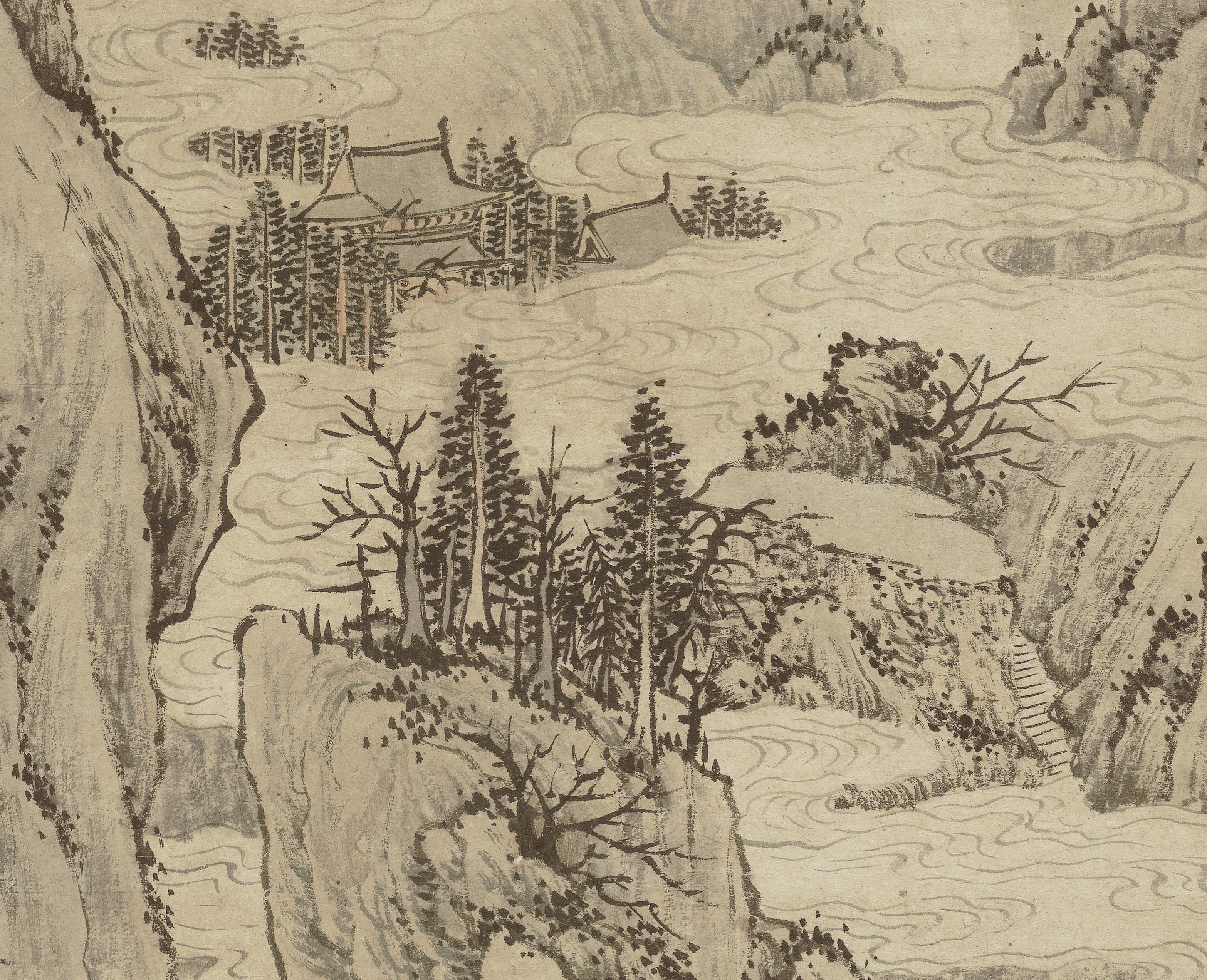 沈周春云叠嶂图名名家真迹高清复制仿古山水国画