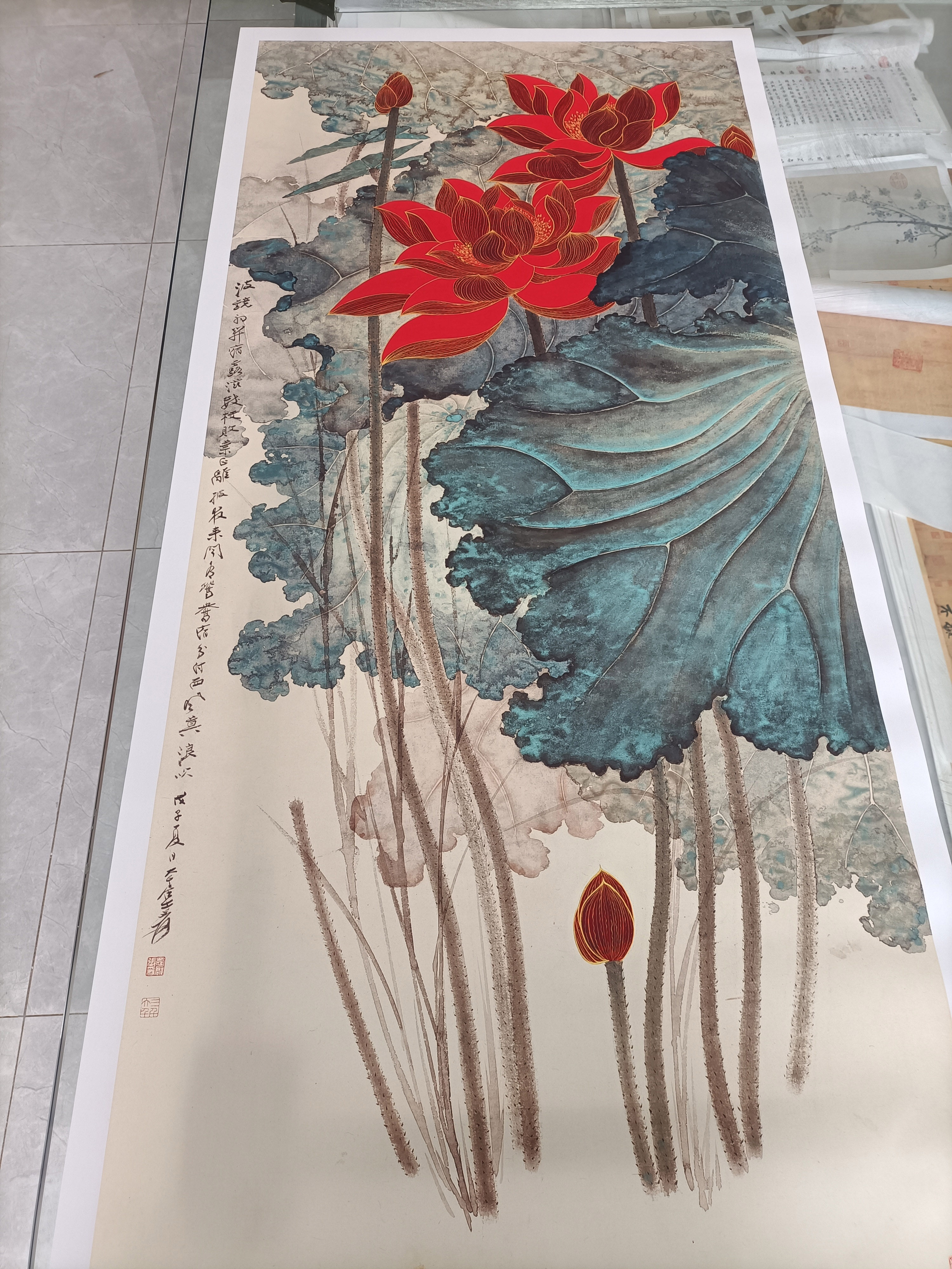 张大千玄关清微高清微装饰画名画金线复古国画挂画国画