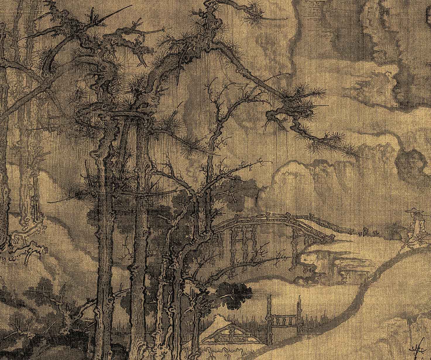 北宋郭熙秋山山行旅图绢本真迹高清艺术微喷国画