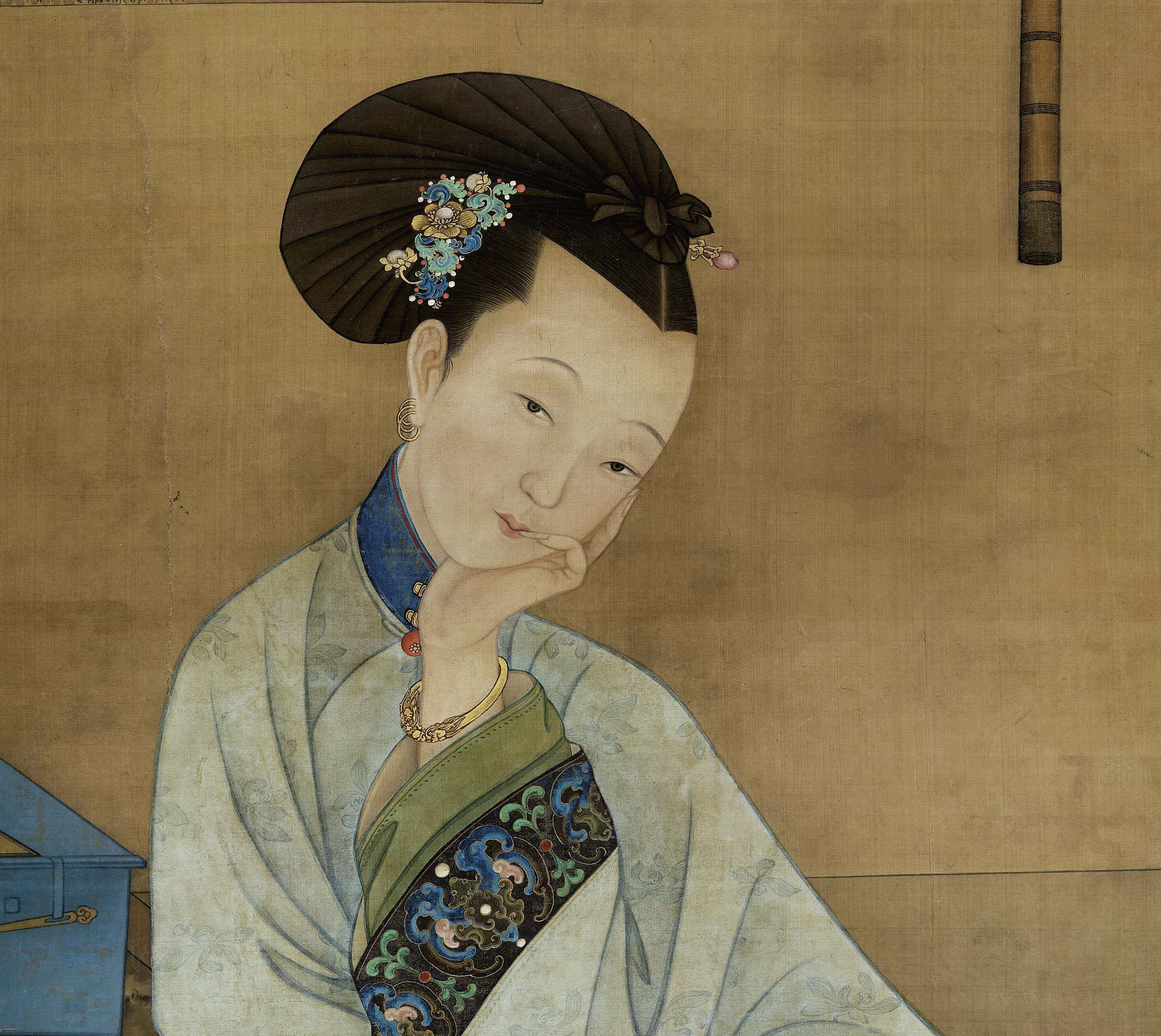 冷枚春闺读图工笔国画绢布真迹复制高清艺术国画