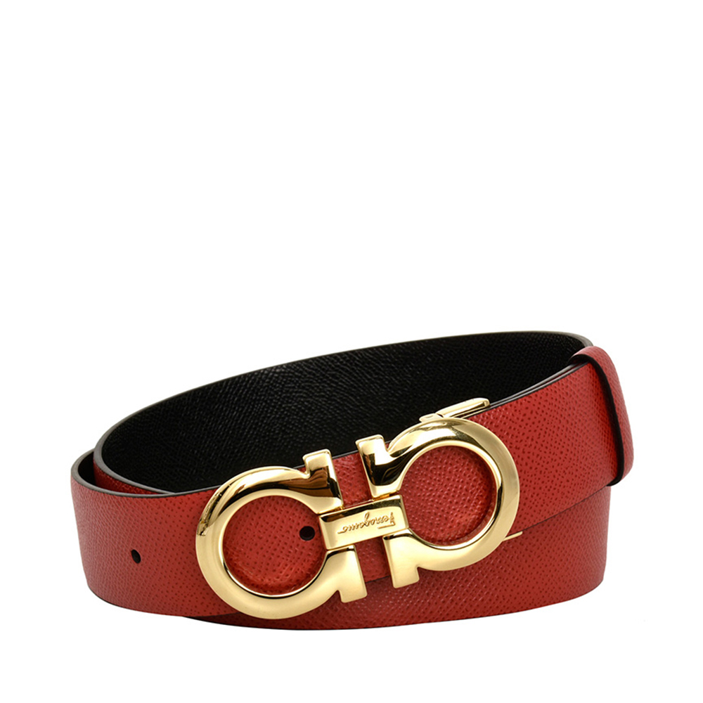 ferragamo菲拉格慕女士牛皮荔枝纹金双面可调调式gancini腰带