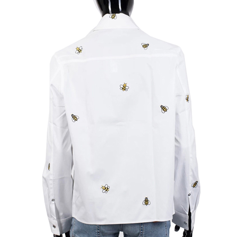 dior迪奥男士白色棉质舒适透气蜜蜂刺绣长袖衬衫