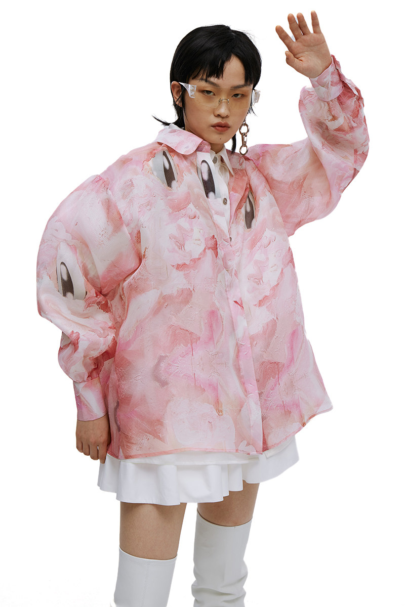angelchen陈安琪安琪ss21原创设计粉色印花衬衫衬衫