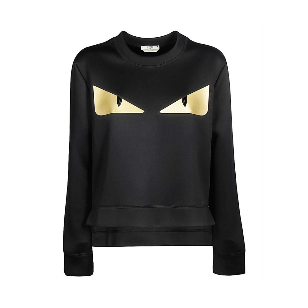 fendi芬迪女士黑色小怪兽眼睛图案棉质运动衫连帽卫衣