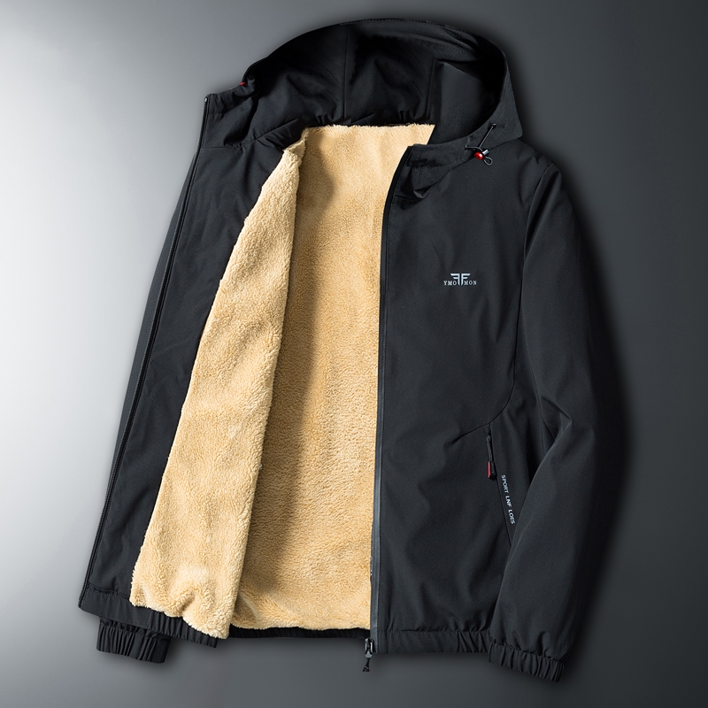 羊羔绒外套男冬季加绒加厚保暖上衣休闲百搭运动连帽夹克外套男潮