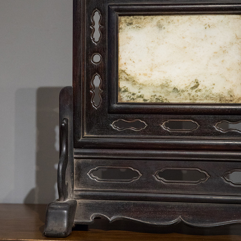 紫檀清代云石海棠开窗插屏文玩古董收藏小叶桌面摆件