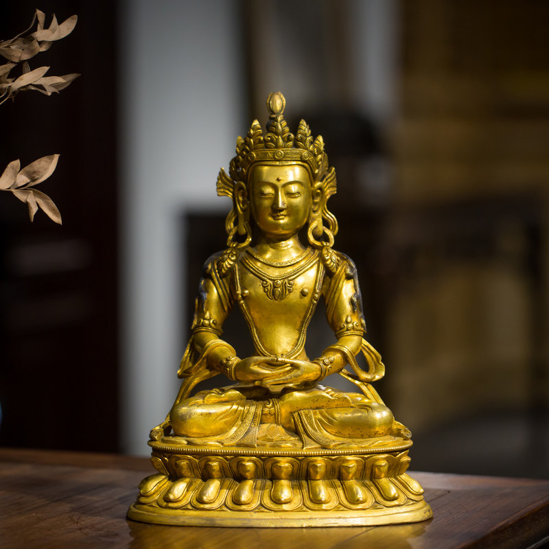 清代铜鎏金度母家用供奉佛像祈福福保平安古玩摆件