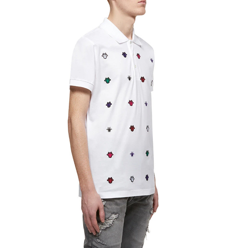 dior迪奥春秋白色蜜蜂装饰休闲男士短袖polopolo衫