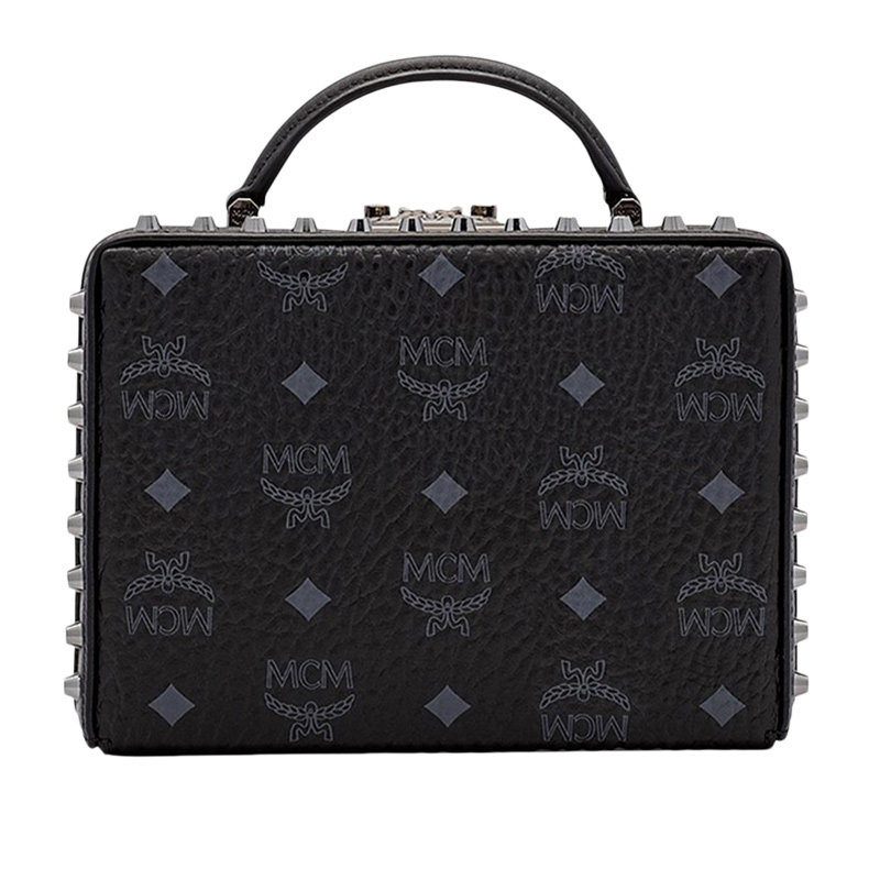 mcm女士经典字母logo印花黑色时尚箱子包实用百搭大容量手提包