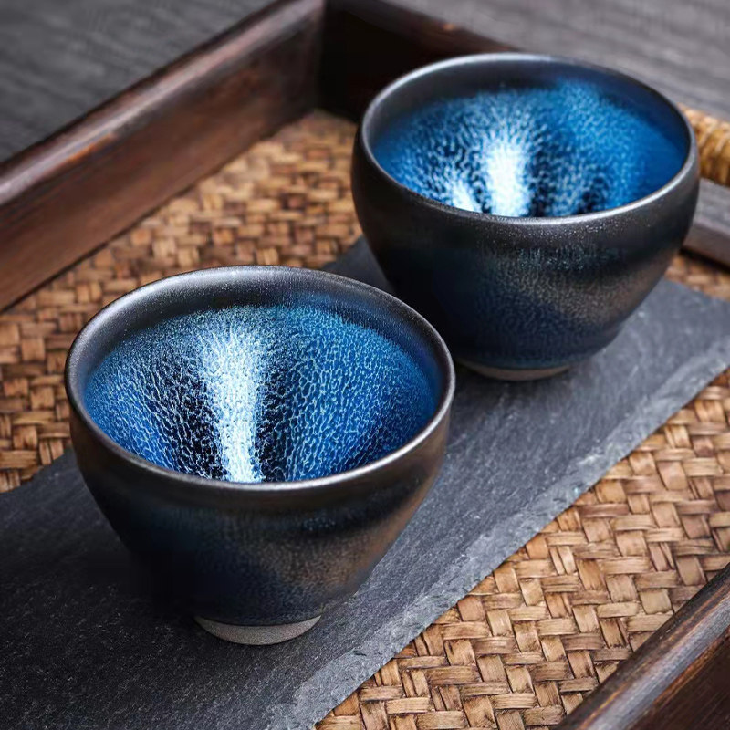 福建建阳蓝麒麟建盏茶杯主人杯茶具纯手工铁胎单杯大号曜变天目盏