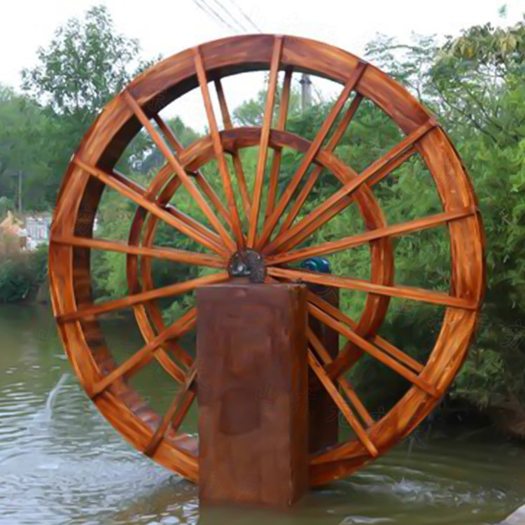 乡村公园复古旋转景观大水水车户外木质网红景观小品