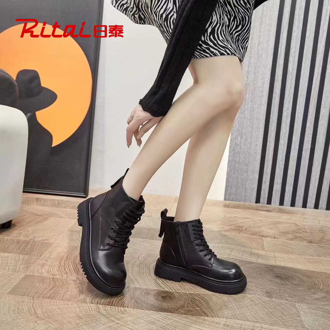 日泰马丁靴女2022秋冬新款英伦风真皮短靴百搭马丁靴