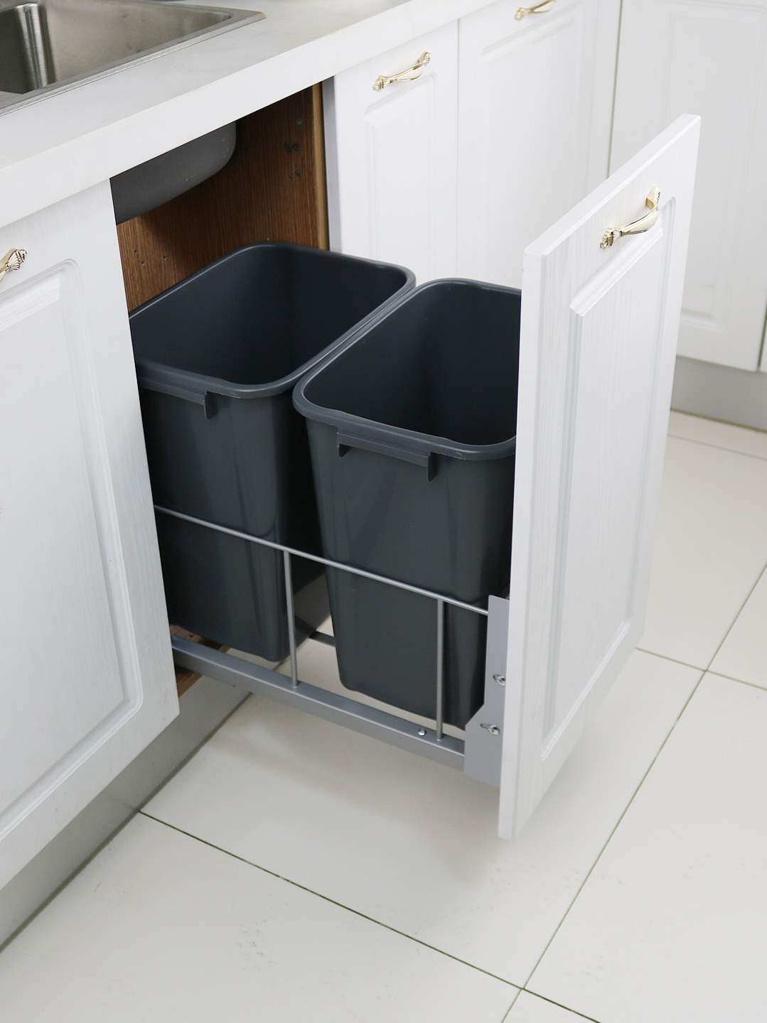 厨房高身抽嵌入隐藏藏式厨余垃圾桶橱柜内置干湿厨用垃圾桶