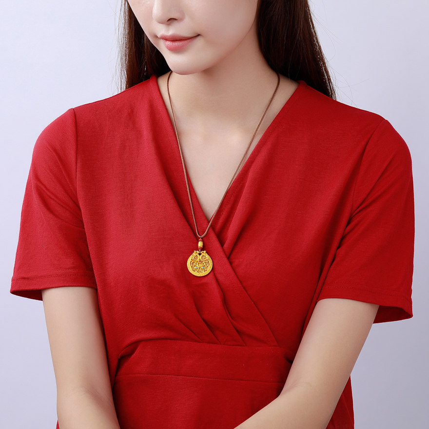 越王黄金吊坠花丝龙凤吉祥宝符001695颈饰