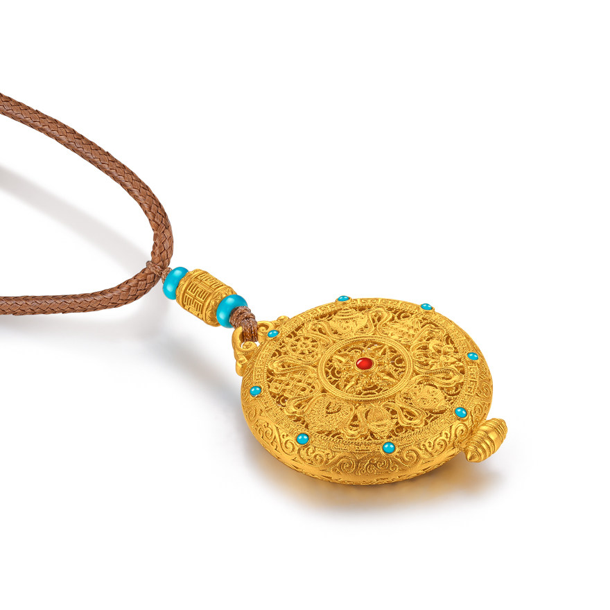 越王古法黄金黄金花花丝工艺男女通用护身宝符颈饰