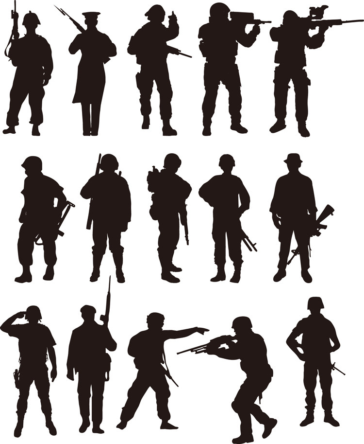 士兵剪影ai矢量素材军人特种部队战士人物军事设计素材