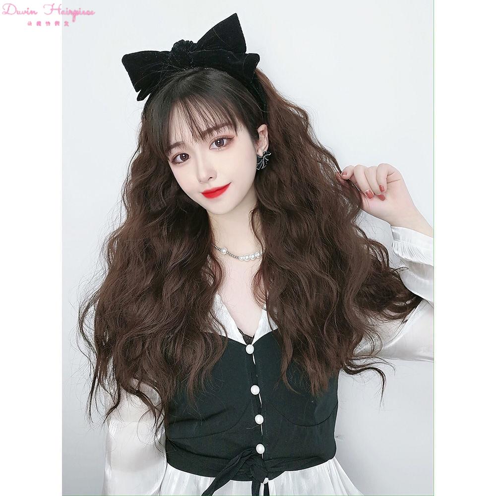 懒人头套波纹水波头箍蝴蝶结气质网红发箍长发日常整顶假发