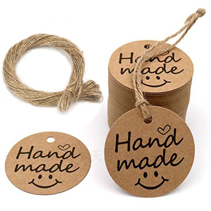 手工包手工制作牛皮纸圆形吊牌标签diy食品包装卡片不干胶标签