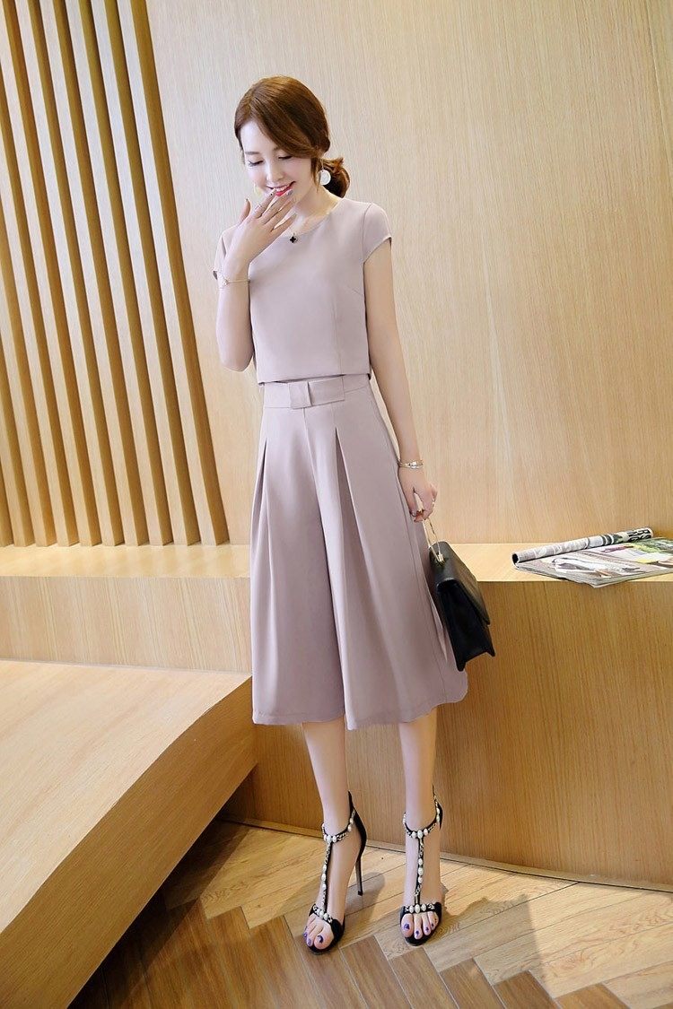 新款女装2019套装七分阔脚两件套夏季版时尚夏装阔腿裙女潮