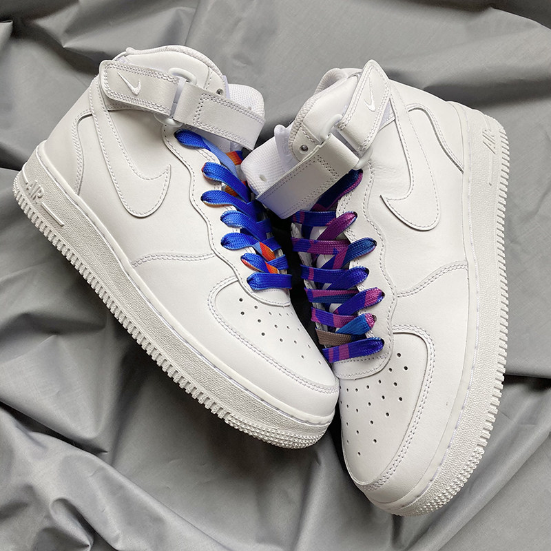 superstar空军一号aj1mid低高af1白紫脚趾曜石花式鞋带鞋带