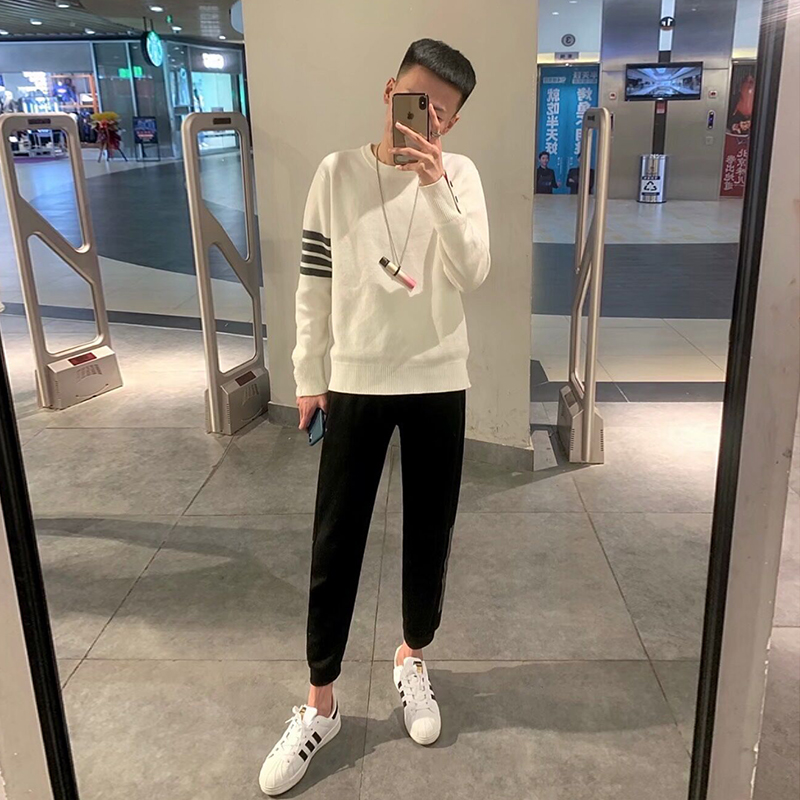 2021秋冬圆领上衣长袖T恤ins潮流精神痞帅炸街宽松加绒卫衣男潮牌