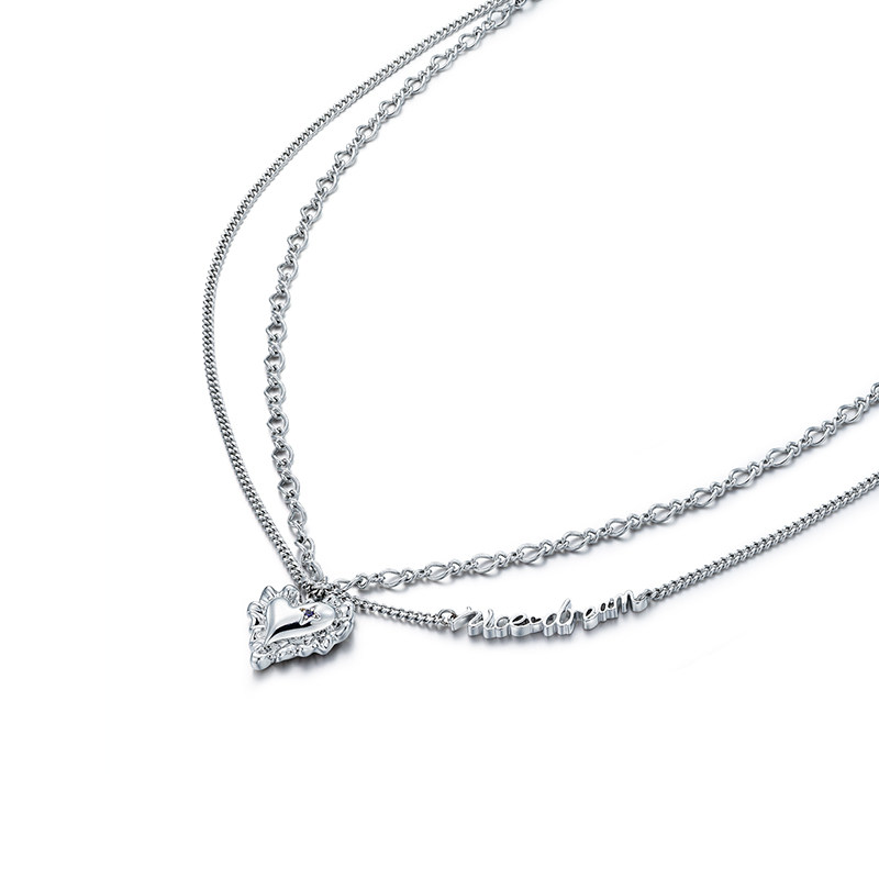 glamever心形枕头吊坠项链轻奢小众双层交错项链